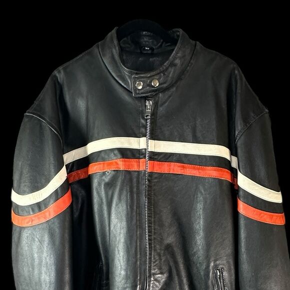 Black BIG & TALL Jamin Leather Jacket Size 56 w/ Zip-out Thermal Liner Striped - Picture 2 of 16